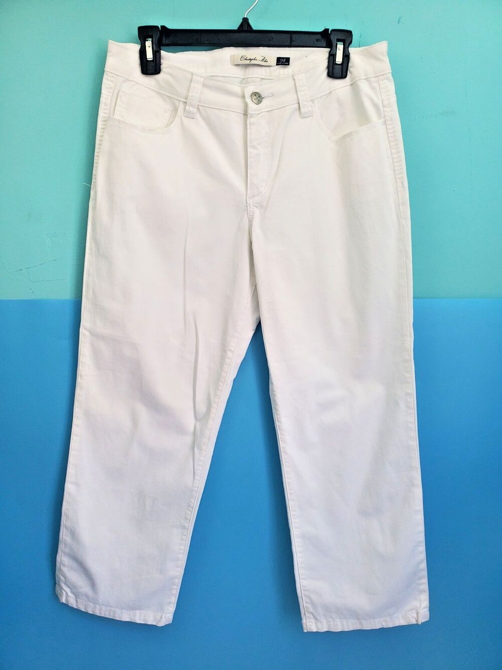 Christopher Blue Chloe White Skinny Crop Jeans Sz 8 Mid Rise Stretch Denim